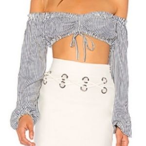 BB Dakota Navy & White Stripe Long Sleeve Crop Top